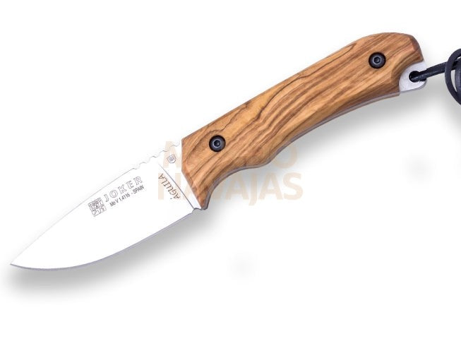 Cuchillo bushcraft Joker Aguila, mango de olivo, hoja de 8,5 cm.funda de cuero.