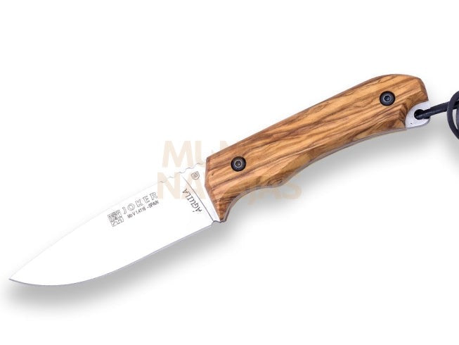 Cuchillo bushcraft Joker Aguila, puño de olivo, hoja de 10,5 cm. funda de cuero.