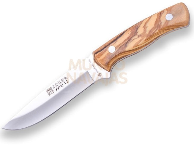 Cuchillo bushcraft Joker Arrui 12 cm de hoja inox 420 y cachas madera de olivo