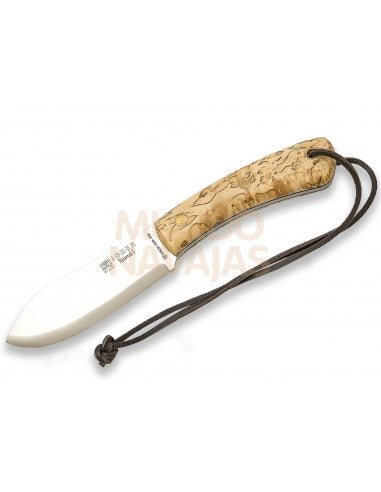 Cuchillo bushcraft Joker Nessmuk s, con ferrocerio, mango abedul rizado