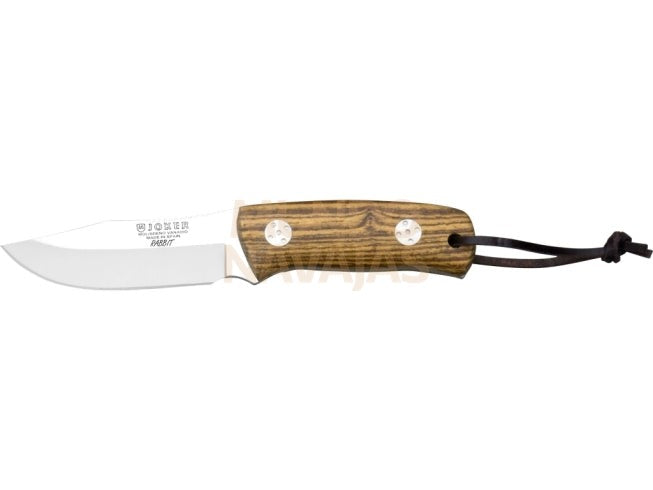 Cuchillo bushcraft Joker Rabbit con cachas en madera de bocote y hoja inox de 8,5 cm.