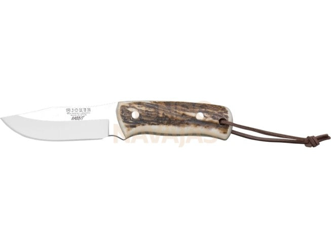 Cuchillo bushcraft Joker Rabbit con puño de ciervo y hoja inox de 8,5 cm.