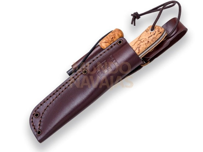 Cuchillo bushcraft y supervivencia Joker BS9 Nórdico con ferrocerio mango de abedul rizado