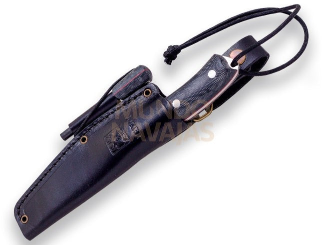 Cuchillo bushcraft y supervivencia Joker Bushcrafter en micarta negra, con ferrocerio.