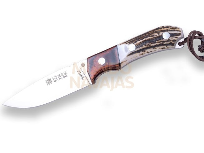 Cuchillo de caza Joker Aguila,puño en asta de ciervo, virola stamina, hoja de 10,5 cm....