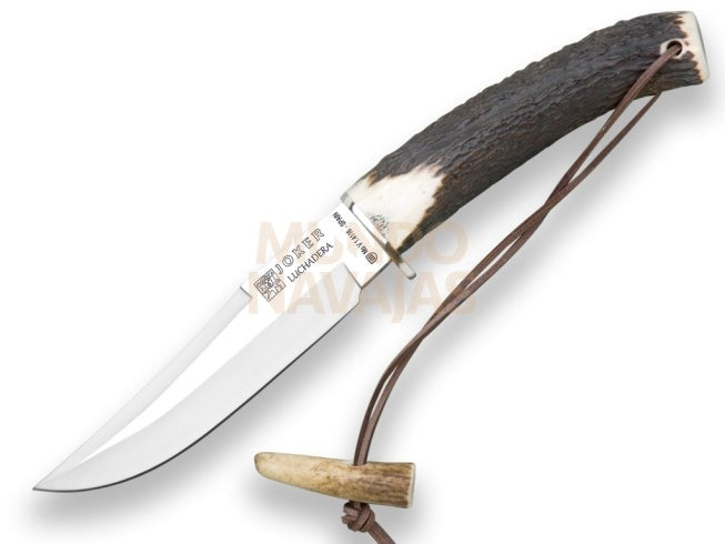 Cuchillo de caza Joker Cluchadera, mango de ciervo, hoja de 14 cm. funda de cuero.