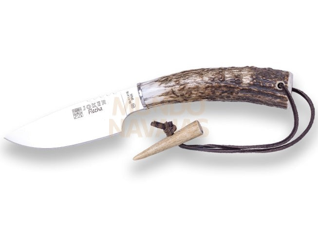 Cuchillo de caza Joker Flecha, puño asta de ciervo, hoja de 10,5 cm. funda de cuero