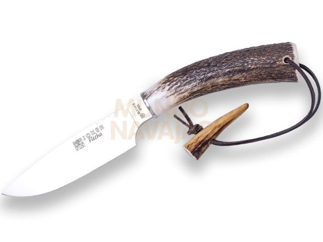 Cuchillo de caza Joker Flecha, puño de asta de ciervo, hoja de 12,5 cm.funda de cuero