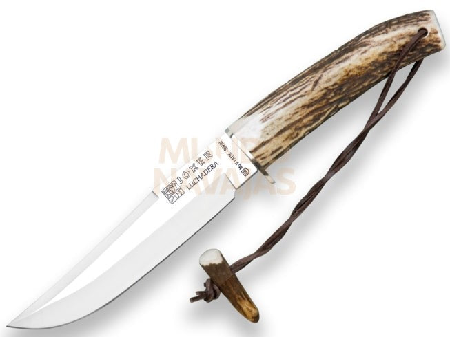 Cuchillo de caza Joker Luchadera, puño de ciervo, hoja de 16 cm. funda de cuero.