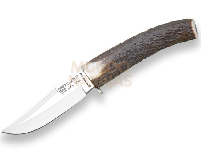 Cuchillo de caza Joker Luchasdera, mango punta asta ciervo, hoja de 10 cm. funda de cuero.