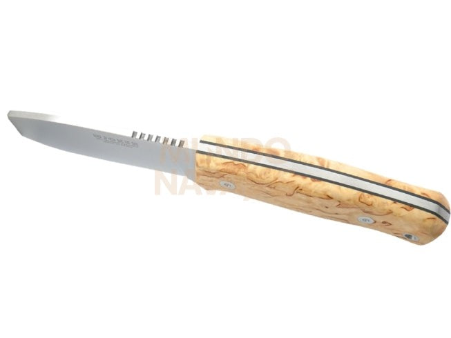 Cuchillo de monte enterizo con cachas de abedul rizado y hoja de 10,5 cm