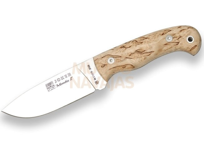 Cuchillo de monte enterizo con cachas de abedul rizado y hoja de 11 cm