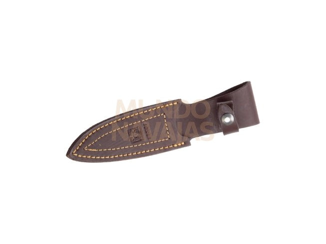 Cuchillo de monte enterizo con mango de madera roja y hoja de 9,5 cm.