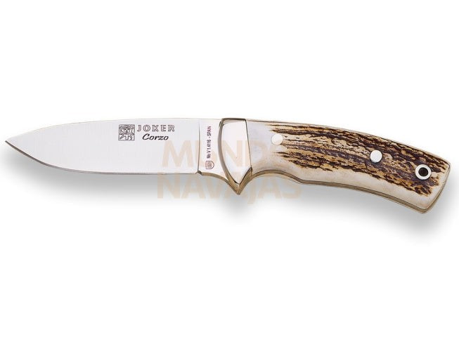 Cuchillo de monte enterizo con virola cachas en asta de ciervo y hoja de 10 cm.