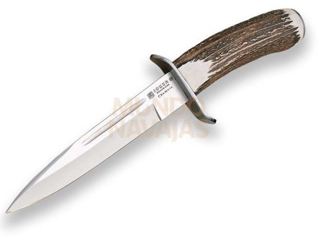 Cuchillo de remate Joker Chamoís,puño de ciervo, hoja de 18 cm. con funda de cuero