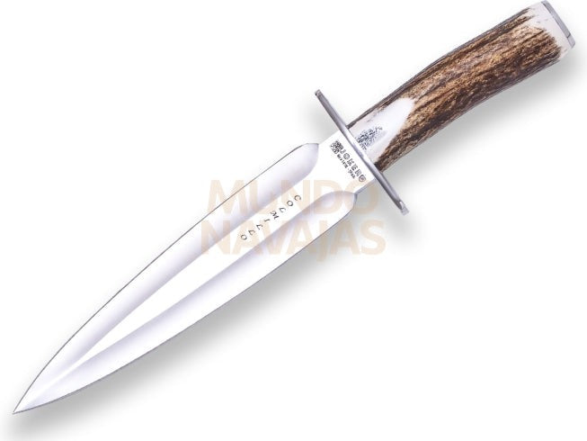 Cuchillo de remate Joker Colmillo con puño de ciervo y hoja de doble filo de 21,5 cm....