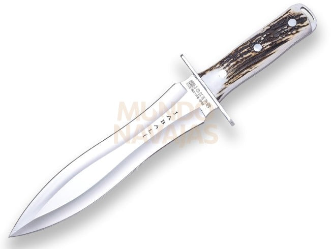 Cuchillo de remate Joker Jabalí, puño en asta ciervo y hoja de doble filo de 25 cm....