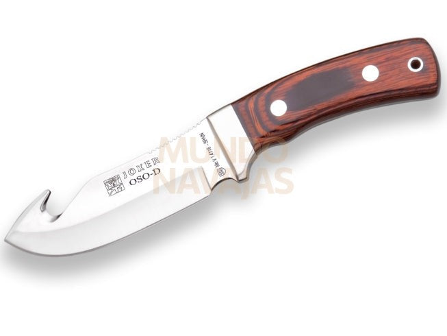 Cuchillo desollador Joker Oso, virola acero inox. cachas en madera roja, hoja de 12...