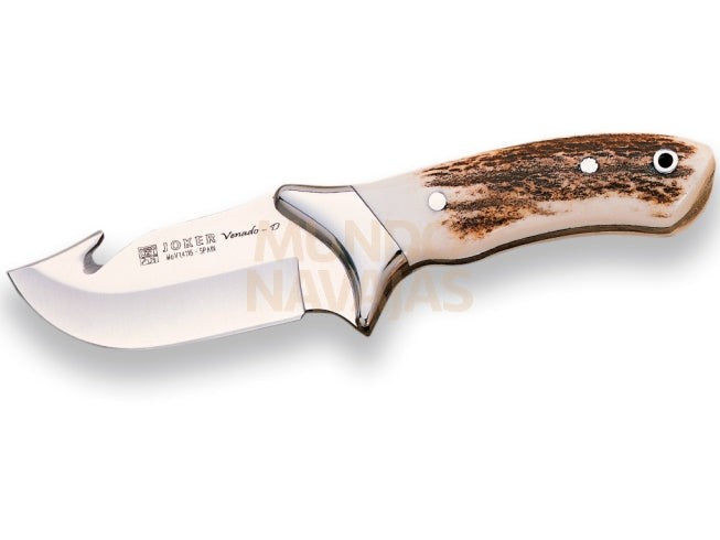 Cuchillo desollador Joker Venado d, virola inox, cachas asta de ciervo, hoja inox de 10...
