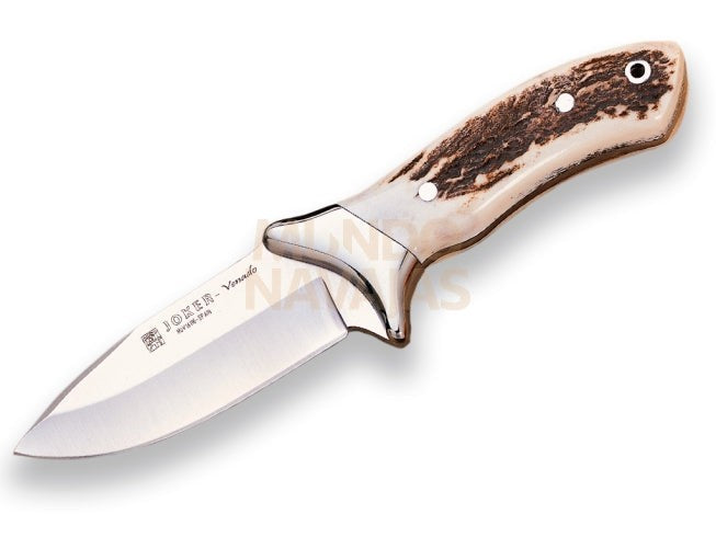 Cuchillo desollador Joker Venado, virola inox, cachas asta de ciervo, hoja inox de 11...