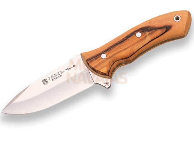 Cuchillo desollador Joker Venado,cachas madera de olivo, hoja inox de 11 cm.funda de...