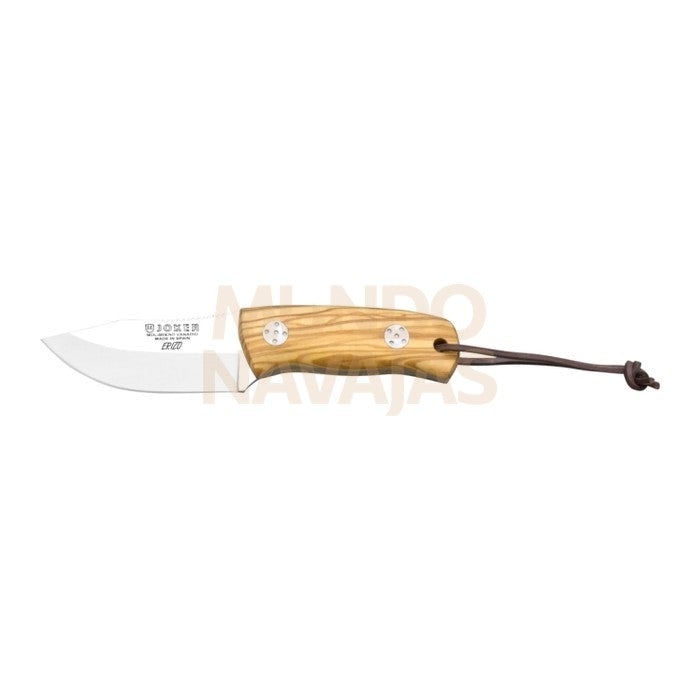 Cuchillo bushcraft Joker Erizo con cachas en madera de olivo y hoja inox de 7,5 cm.