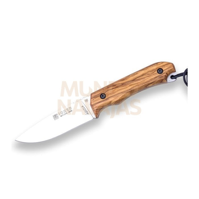 Cuchillo bushcraft Joker Aguila, puño de olivo, hoja de 10,5 cm. funda de cuero.