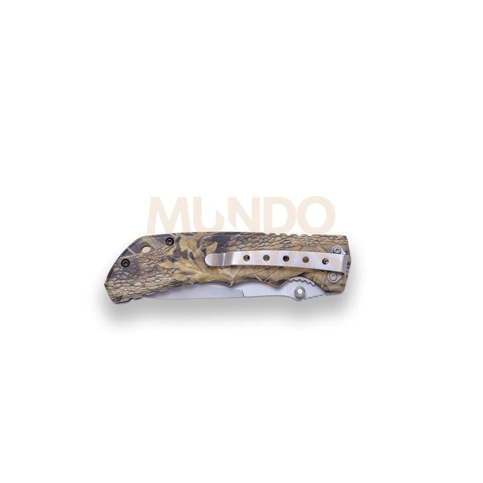 Navaja deportiva JKR con apertura manual, hoja 8,5 cm y puño de aluminio - camuflaje....