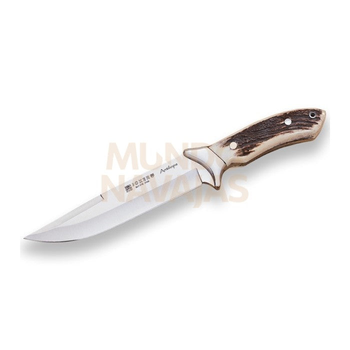 Cuchillo de caza Joker Antílope, cachas asta de ciervo, acero inox. funda de cuero.