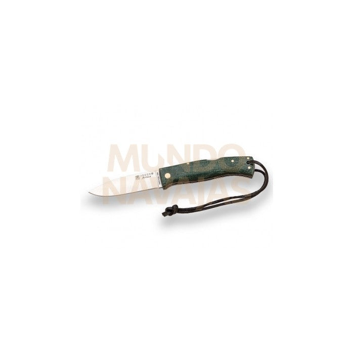 Navaja de bushcraft Joker Artica mango jute micarta verde filo plano