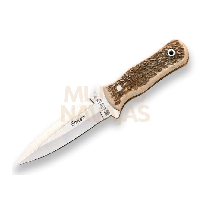 Cuchillo botero cachas en asta de ciervo y hoja de un solo filo de 12 cm.