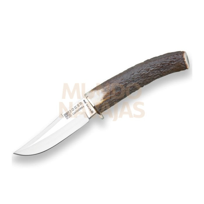Cuchillo de caza Joker Luchasdera, mango punta asta ciervo, hoja de 10 cm. funda de cuero.