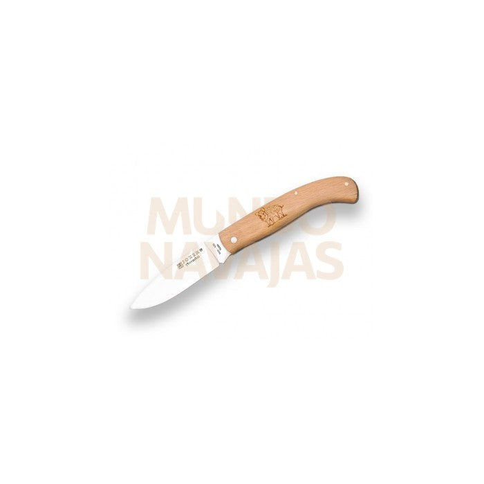 Navaja de bolsillo con cachas de haya y hoja inox. de 8 cm. motivo jabalí