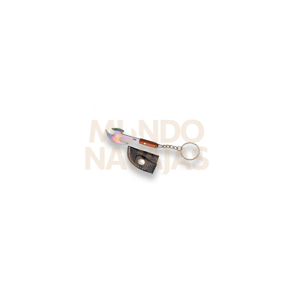 Llavero hacha vikinga mango madera
