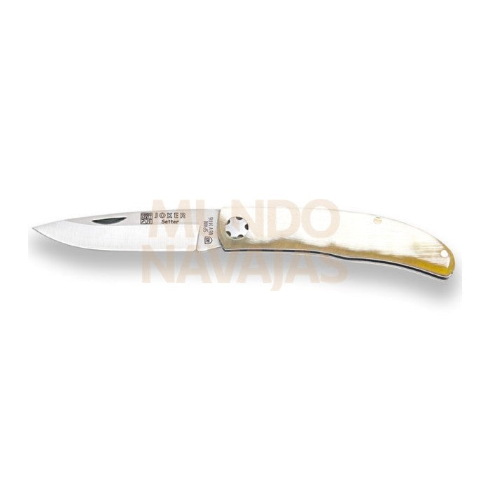 Navaja de pistón con cachas en asta de toro y hoja de 6.5 cm