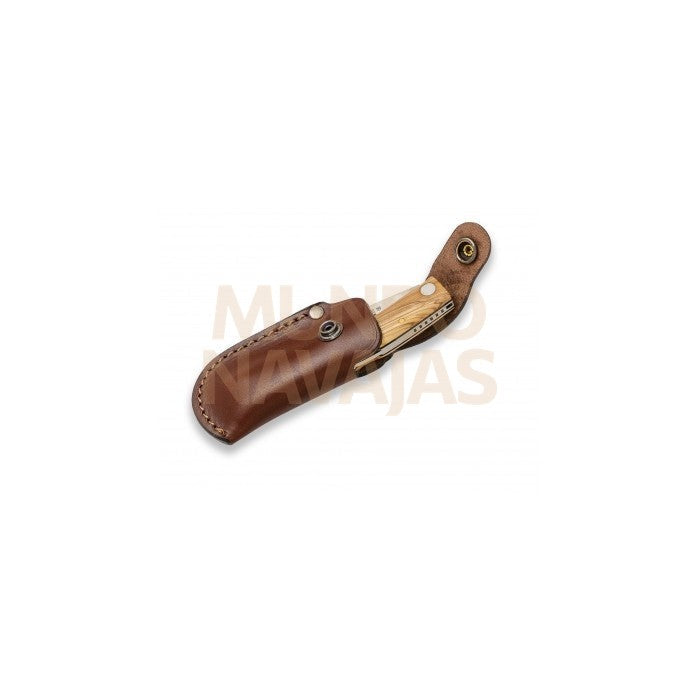 Navaja Joker Becada en nogal, con funda de cuero incluida, hoja 8 cm