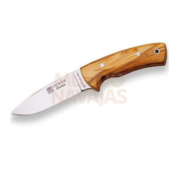 Cuchillo bushcraft Joker Corzo enterizo con cachas en madera de olivo y hoja de 10 cm.