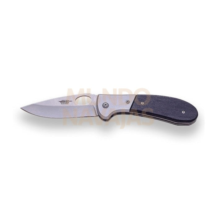 Navaja deportiva JKR, apertura manual, mango madera pakkawood y hoja 8,7 cm