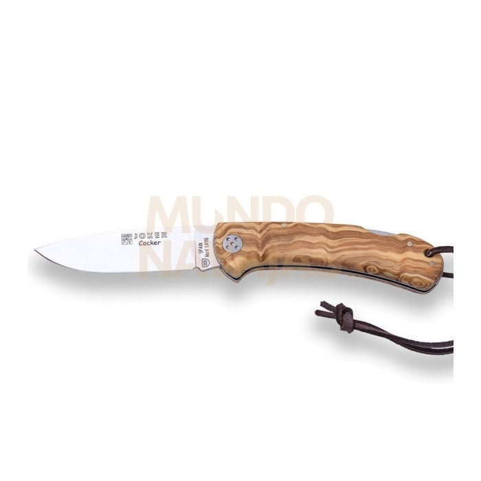 Navaja de caza Joker Cocker hoja acero inox mova 9 cm y cachas en madera de olivo