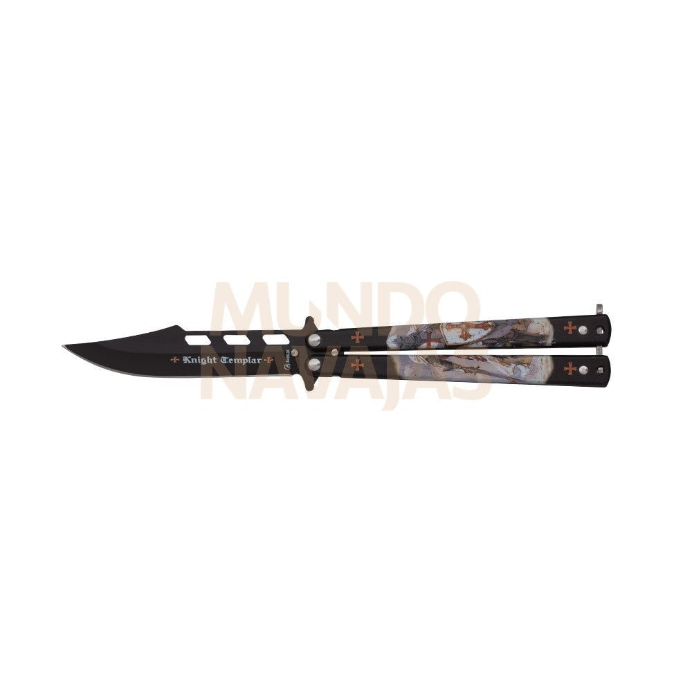 Navaja Abanico 3d Templario Negro Hoja