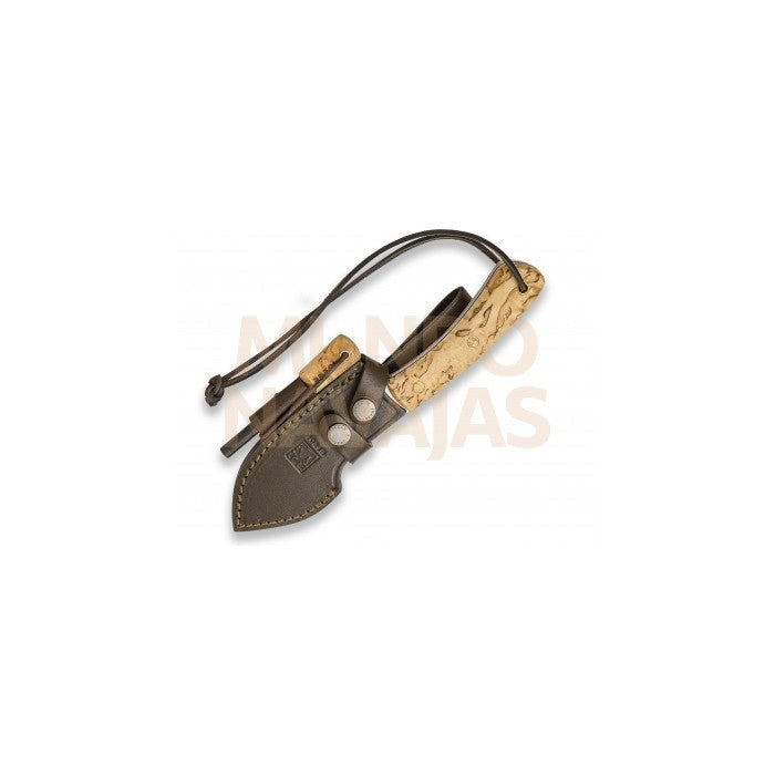 Cuchillo bushcraft Joker Nessmuk s, con ferrocerio, mango abedul rizado