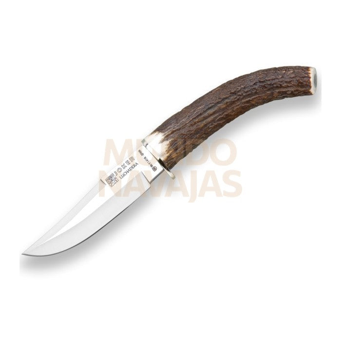 Cuchillo de caza Joker Luchadera, mango asta de ciervo, hoja de 11 cm. funda de cuero