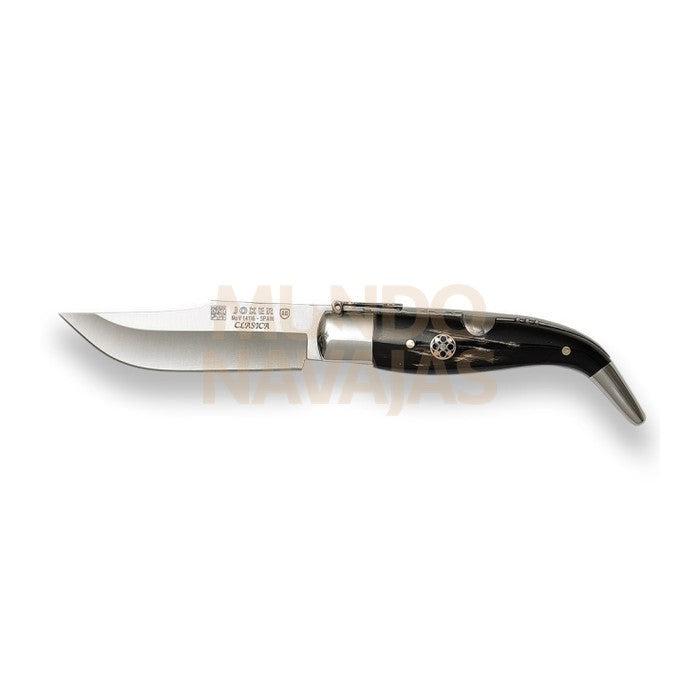 Navaja albaceteña con puño de búfalo y mosaico incrustado hoja 8 cm. incluye estuche