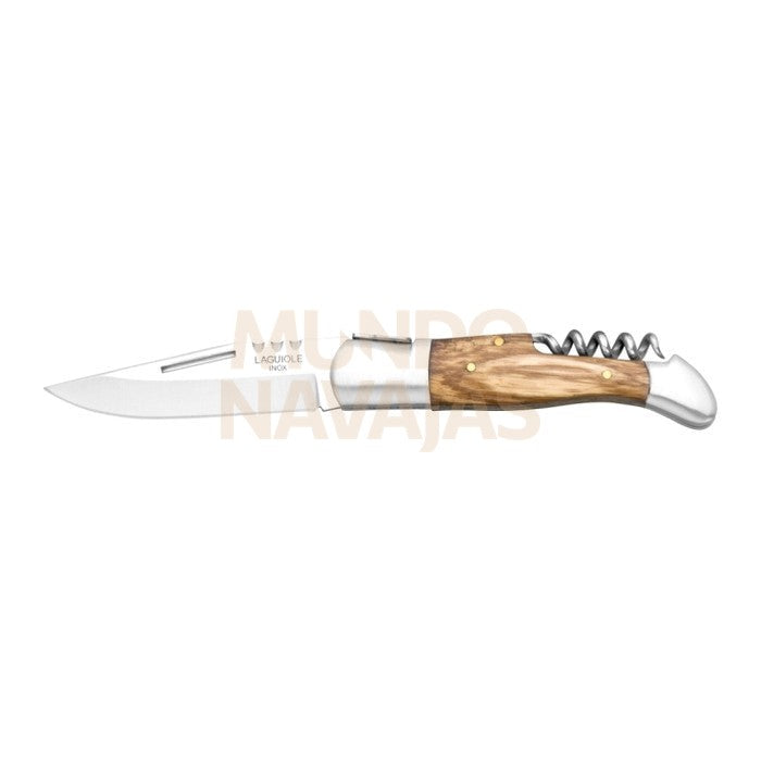 Navaja laguiole con puño de madera sacacorchos y hoja de 9 cm.