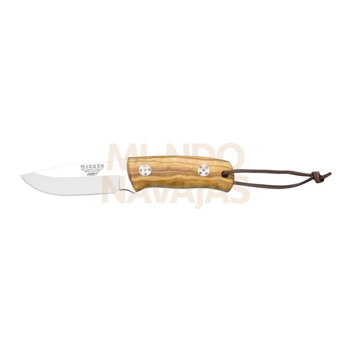 Cuchillo bushcraft Joker Rabbit con cachas en madera de olivo y hoja inox de 8,5 cm.
