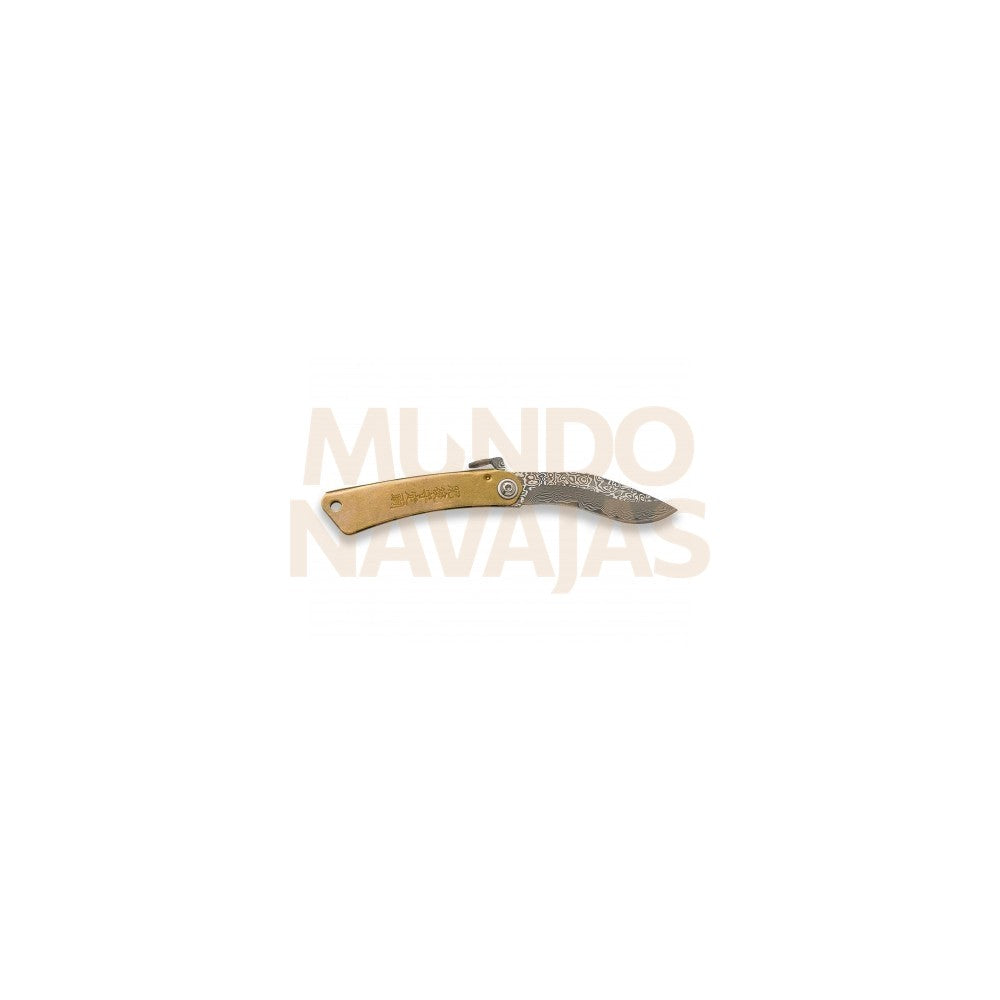 Navaja japonesa mango terminado en latón hoja damasco 7 cm