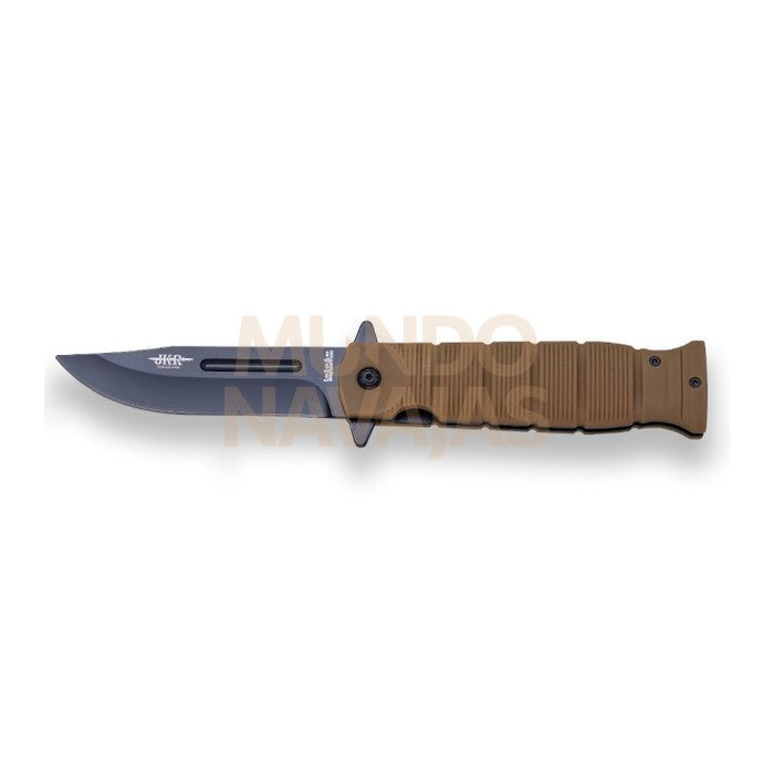 Navaja tactica JKR con apertura asistida , hoja inox de 11 cm , puño de goma.