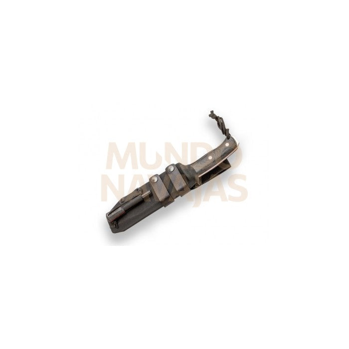Cuchillo de supervivencia Joker Nomad 6.5" mango micarta negra.funda kydex con pedernal
