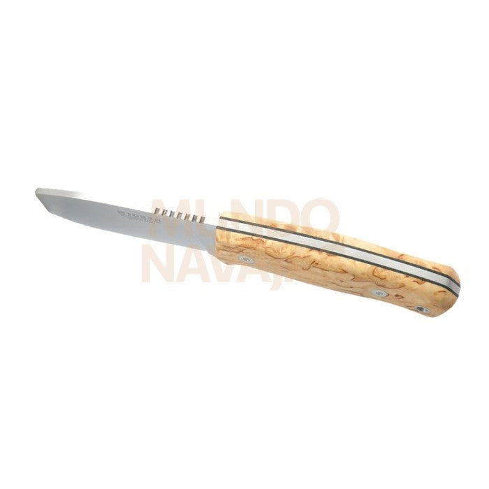 Cuchillo de monte enterizo con cachas de abedul rizado y hoja de 10,5 cm