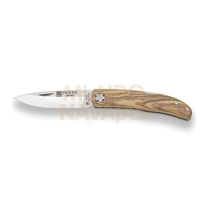 Navaja de bolsillo con cachas en madera de olivo bloqueo y hoja de 6.5 cm